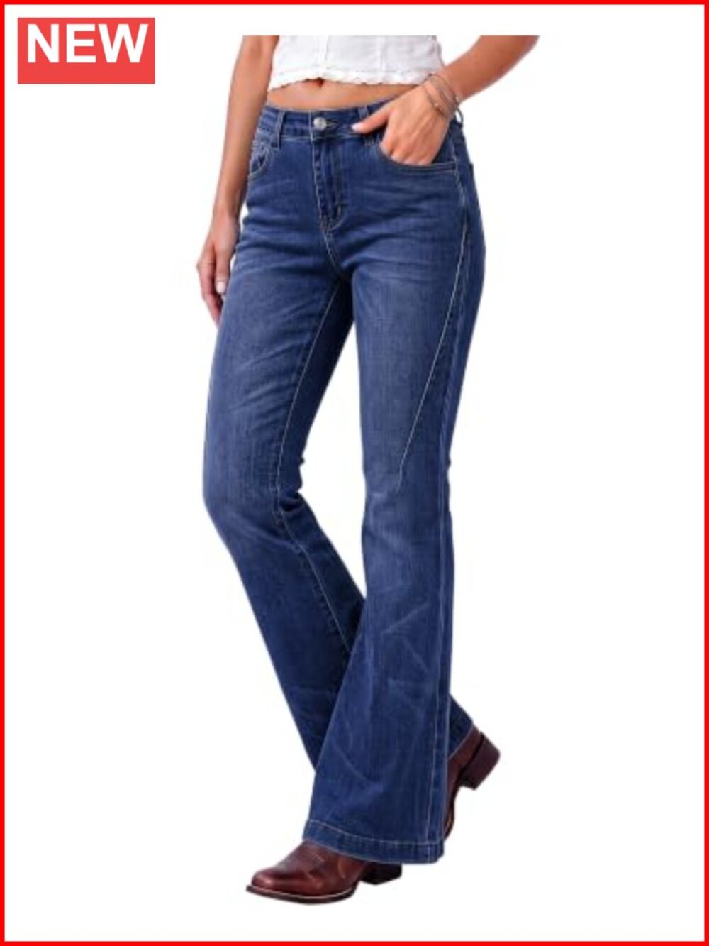 Women's Mid Rise Flare Bootcut Denim Jeans Stretch Five Pocket Button Closure